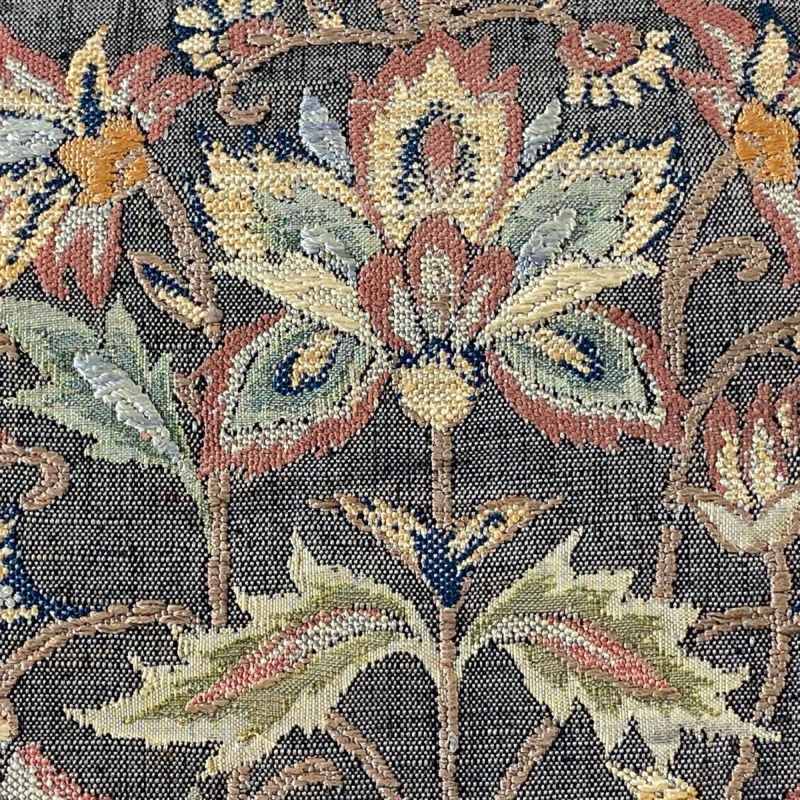名古屋帯 美品 優品 八寸名古屋帯 草花 刺繍 ラメ糸 灰色 正絹