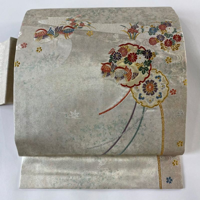 名古屋帯 美品 優品 鴛鴦 雪輪 箔 金糸 銀色 正絹｜中古・古着