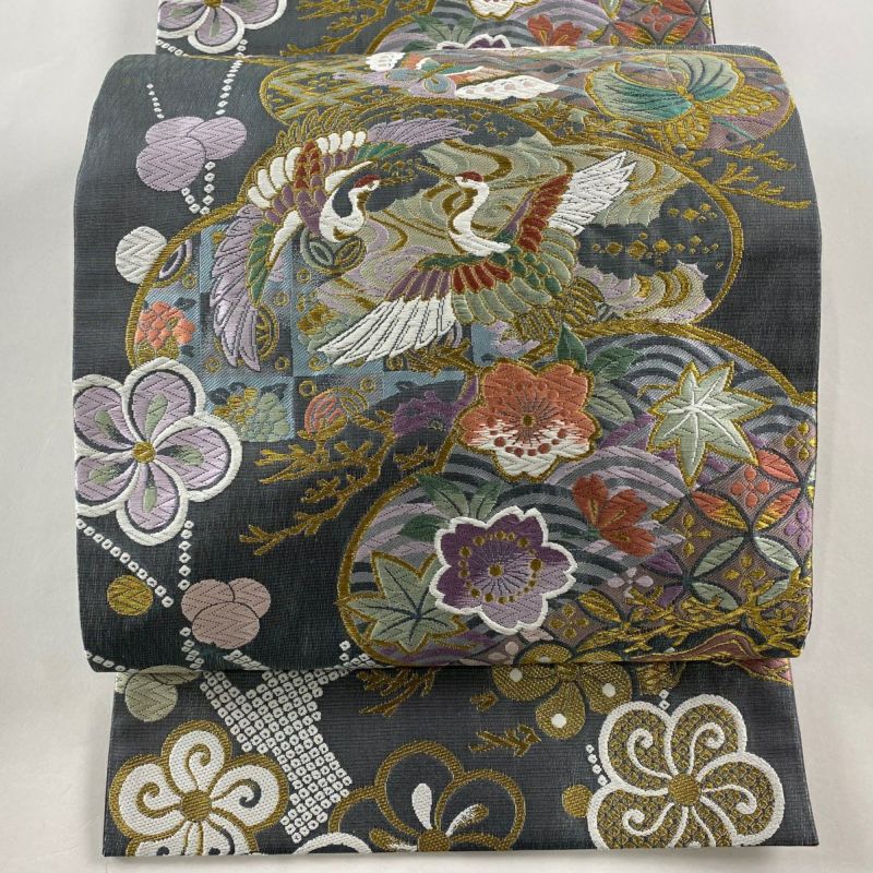 a151 正絹 六通袋帯 金糸 着物 平和屋着物◎六通柄袋帯 唐織 花蝶文 金糸 正絹 逸品 AAAW8981yx