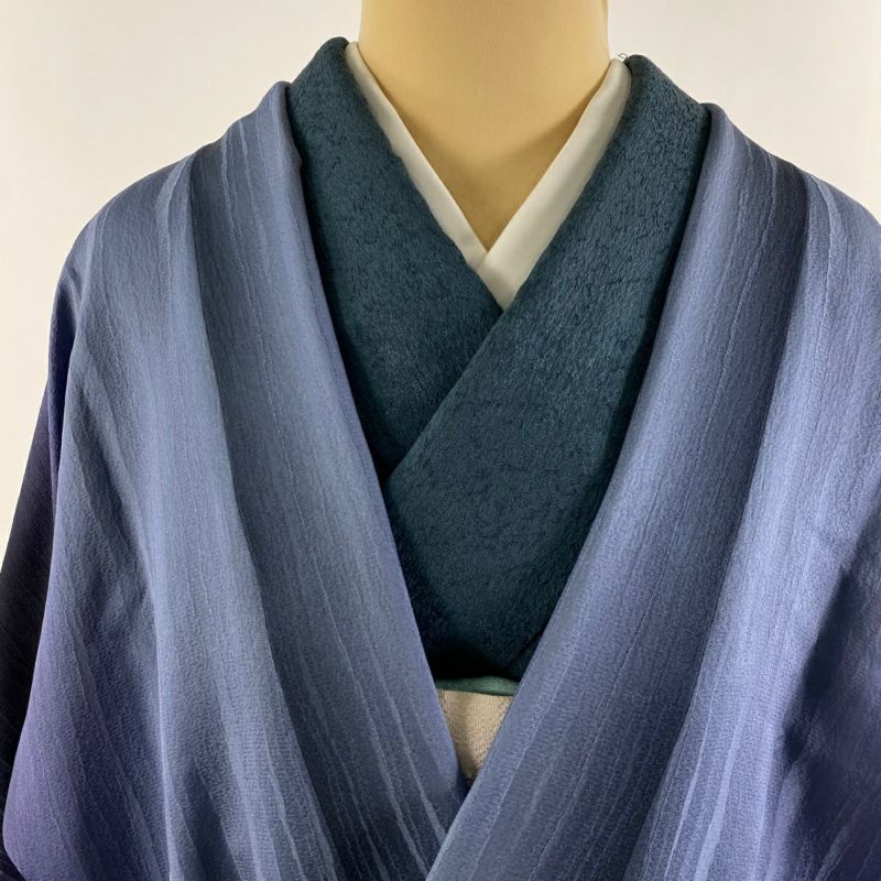 道中着 身丈99.5cm 裄丈68.5cm L 和装コート 地紋 縦ぼかし 青紫