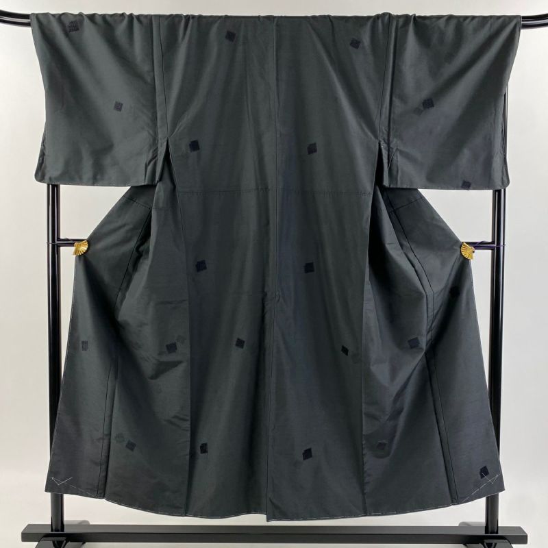 小紋 袷 黒地 袷 断捨離SALE 小紋 身丈155.5cm 裄丈63.5cm S 袷 萩 地紋 絞り 黒 正絹 秀品