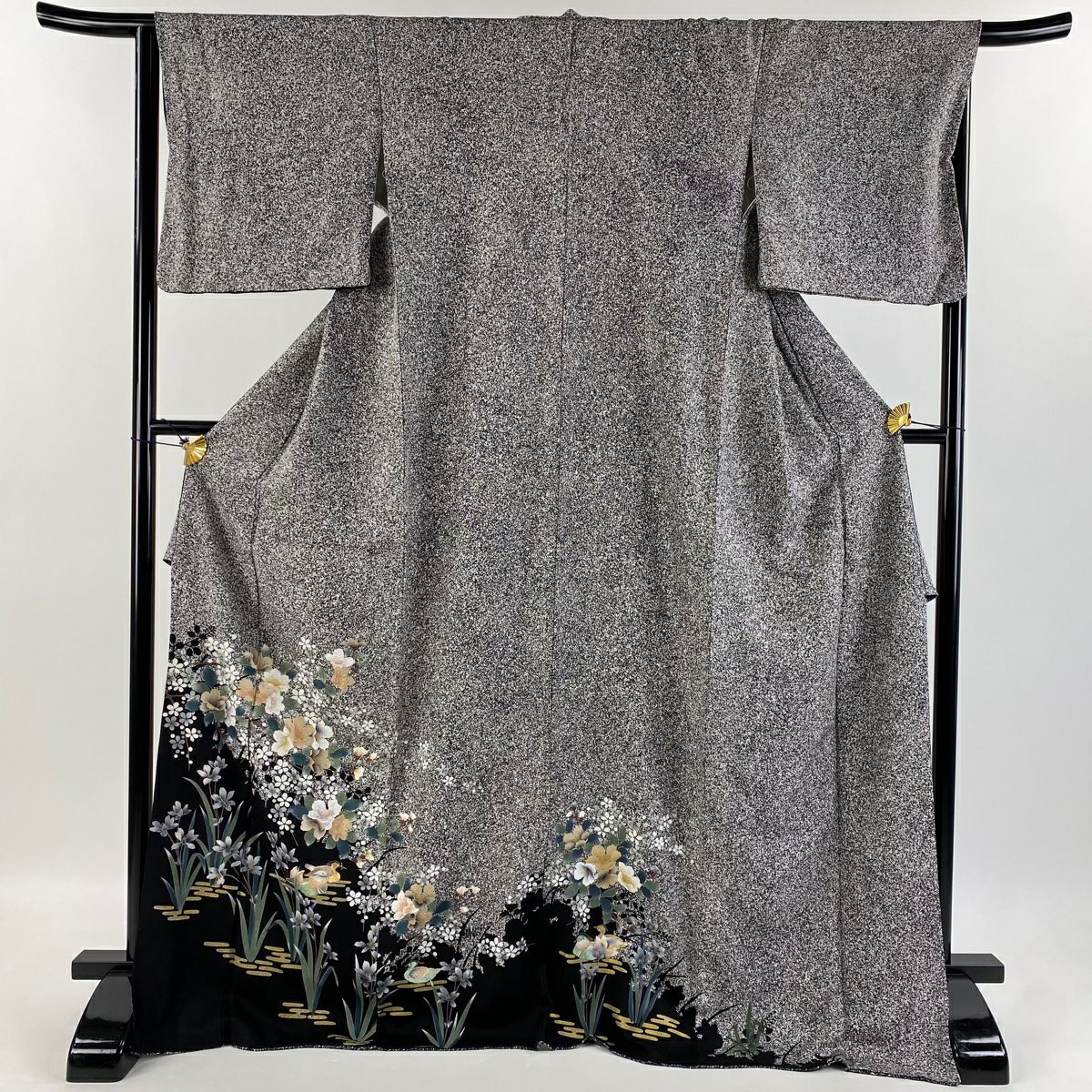未使用品 小紋 総絞り 水色 樹木 身丈157cm 裄丈64cm 袷 お洒落 色無地 身丈160.5cm 裄丈66cm M 袷 落款あり 地紋 よもぎ色 正絹