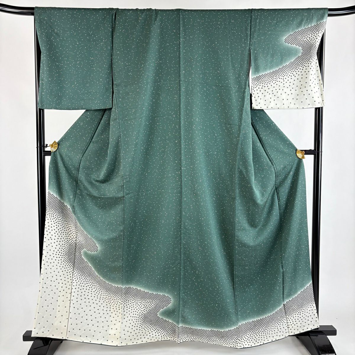 付下げ 身丈163cm 裄丈68cm L 袷 流水 花鳥 金彩 青灰色 正絹 秀品