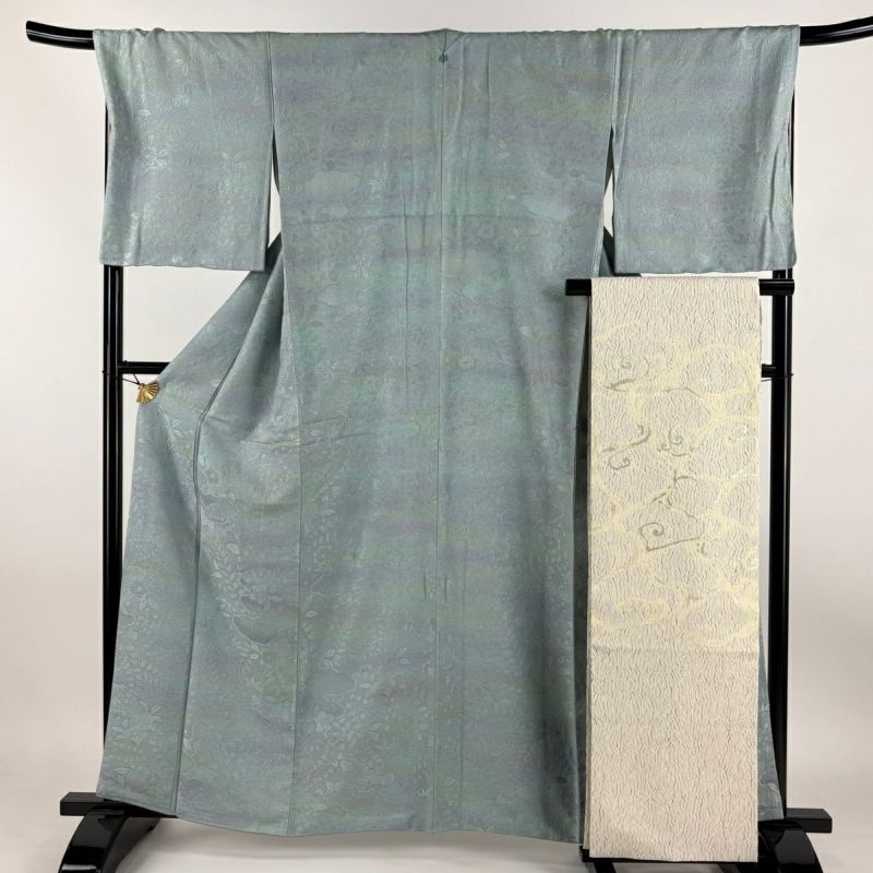 小紋 身丈160.5cm 裄丈68.5cm L 袷 開き名古屋帯セット 椿 笹
