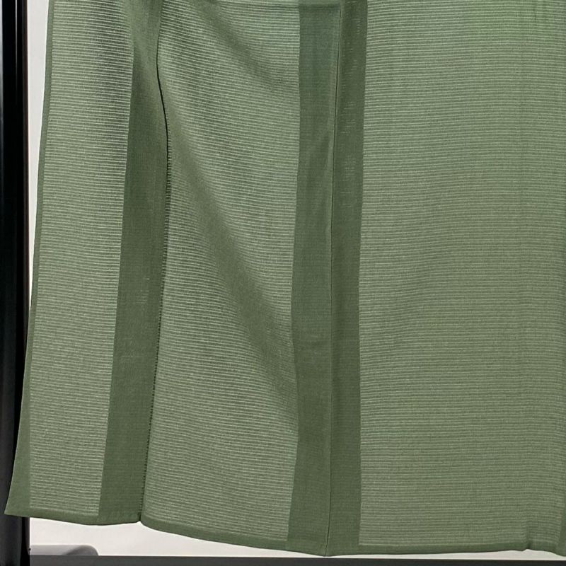 【トール】美品 色無地 一ツ紋 袋帯 重ね衿 3点セット 身丈173cm 薄緑 色無地 身丈152cm 裄丈62cm S 薄物 絽 灰緑 正絹 秀品 一つ紋