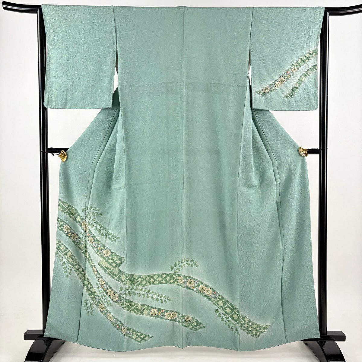 訪問着 身丈162cm 裄丈64cm M 袷 辻が花柄 七宝 ぼかし 薄緑 正絹 秀品