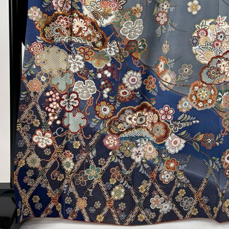 振袖 身丈167cm 裄丈66.5cm M 袷 笠松 桜 金糸 金彩 青紫 正絹