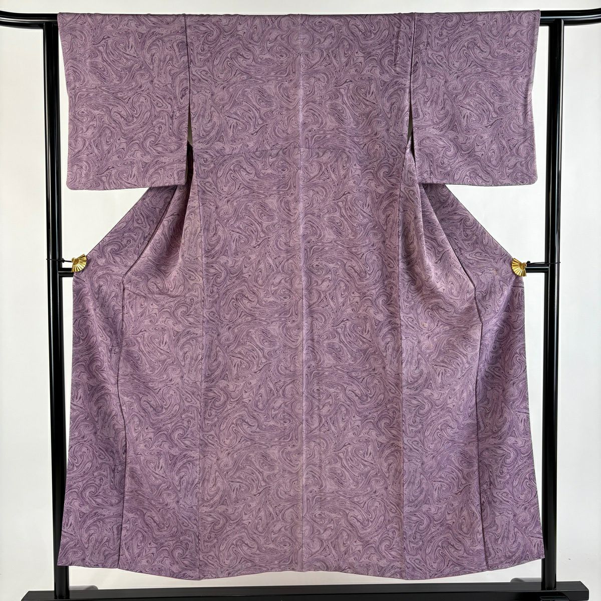 小紋 身丈151.5cm 裄丈62cm S 袷 墨流し 薄紫 正絹 秀品｜中古・古着