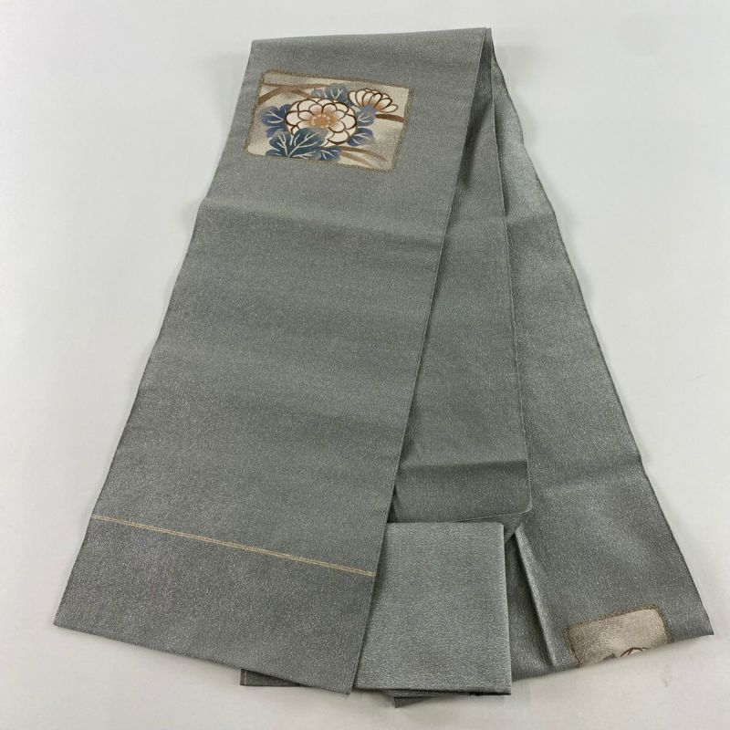 モダン モザイクタイル調 八寸名古屋帯 松葉仕立て モノトーン 金糸 正絹 モダン モザイクタイル調 八寸名古屋帯 松葉仕立て モノトーン