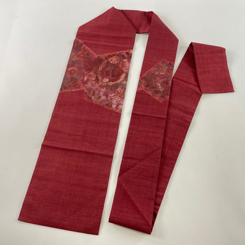 名古屋帯 正絹 紅葉 立体刺繍 可愛いデザイン U-2094 正絹名古屋帯 ステッチ（赤） | ＃さく研究所