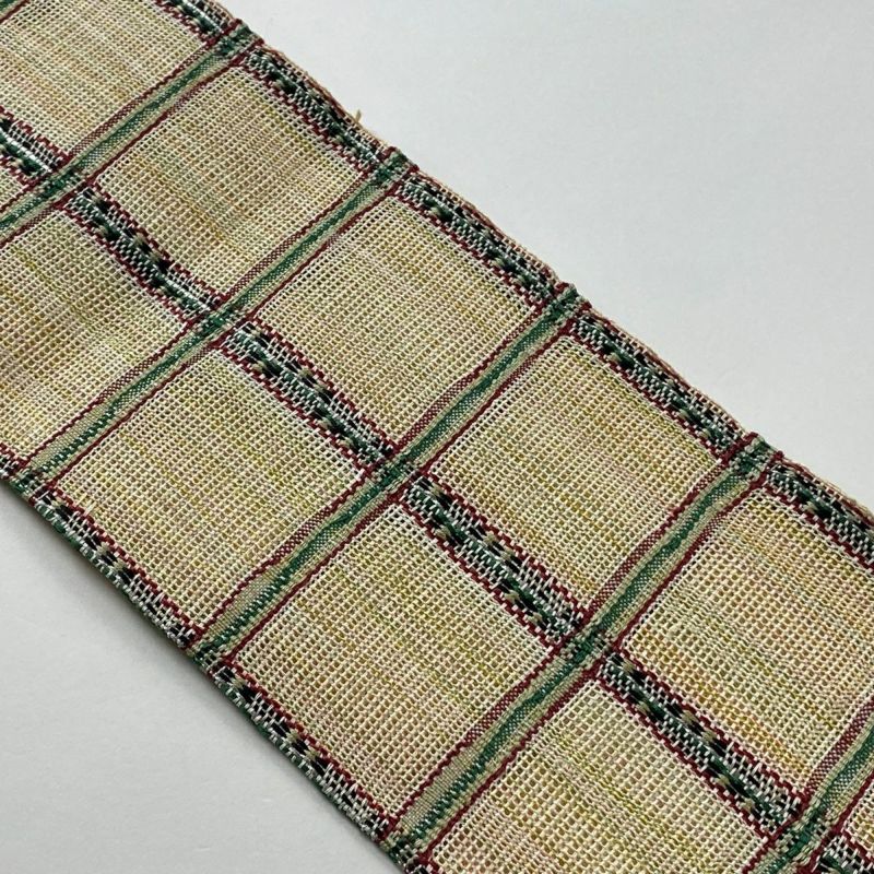 夏帯　名古屋帯　紗　格子　ベージュ　正絹　　　#120 6-5-03127a.jpg