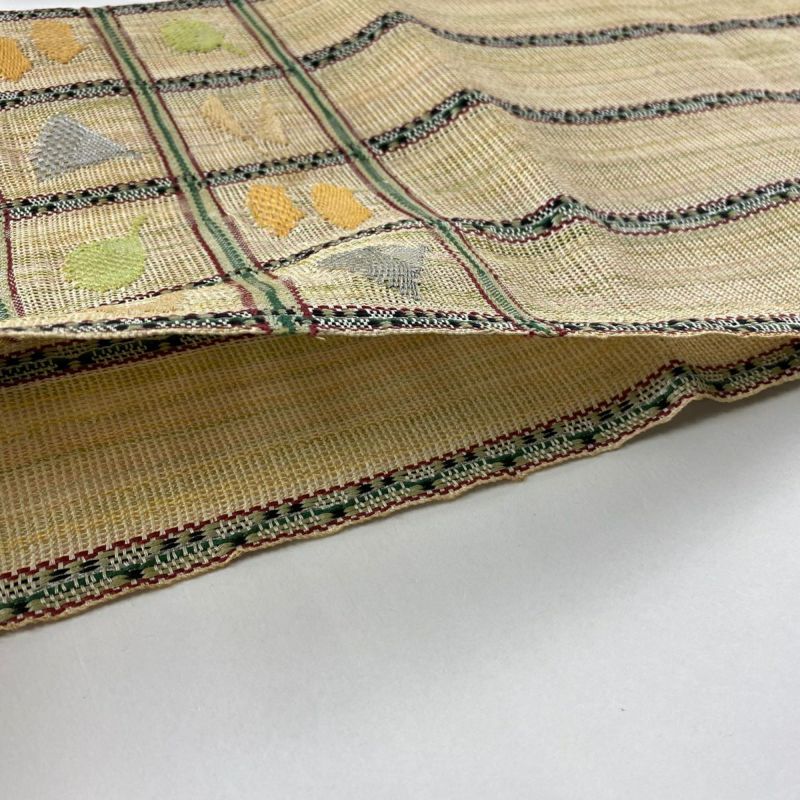 名古屋帯 美品 秀品 夏帯 八寸名古屋帯 トンネル仕立て 格子 扇