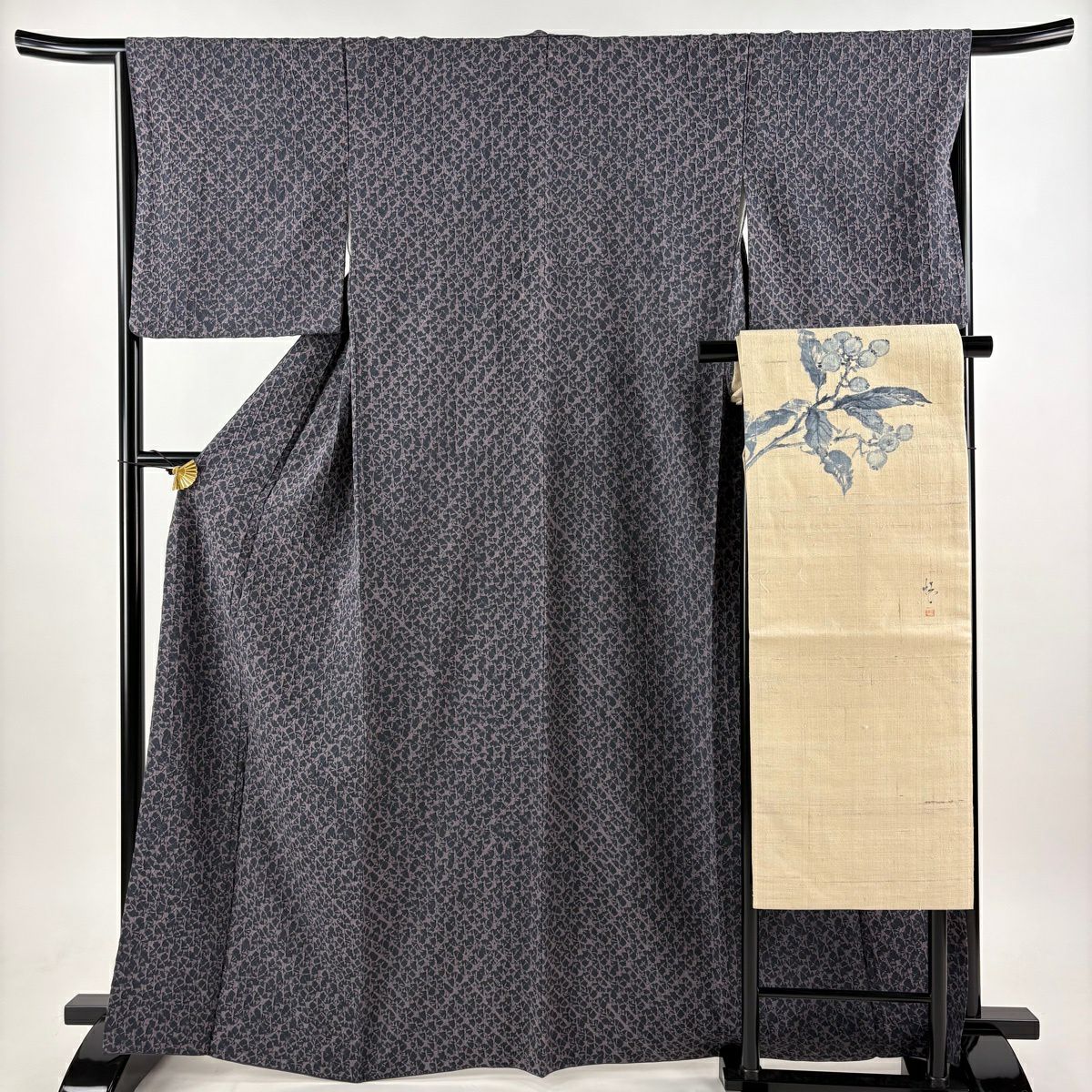 美品】 小紋 身丈159.5cm 裄丈63.5cm S 袷 紬地 名古屋帯セット 源氏香