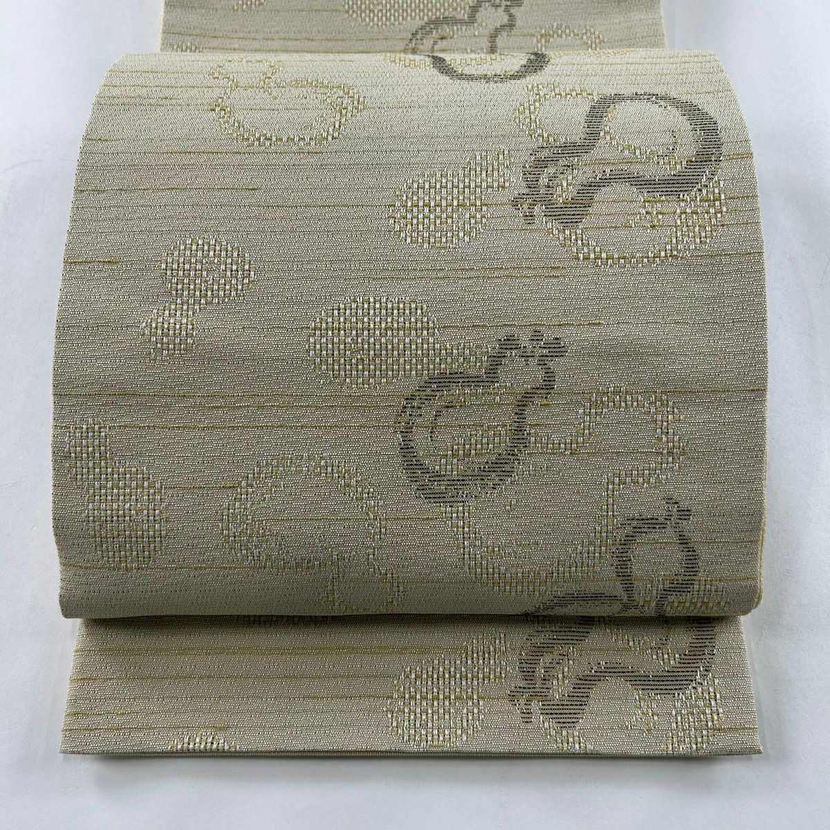 袋名古屋帯 美品 秀品 夏帯 縞 幾何学模様 焦茶色 正絹|中古 袋名古屋帯 美品 秀品 夏帯 縞 幾何学模様 焦茶色 正絹|中古