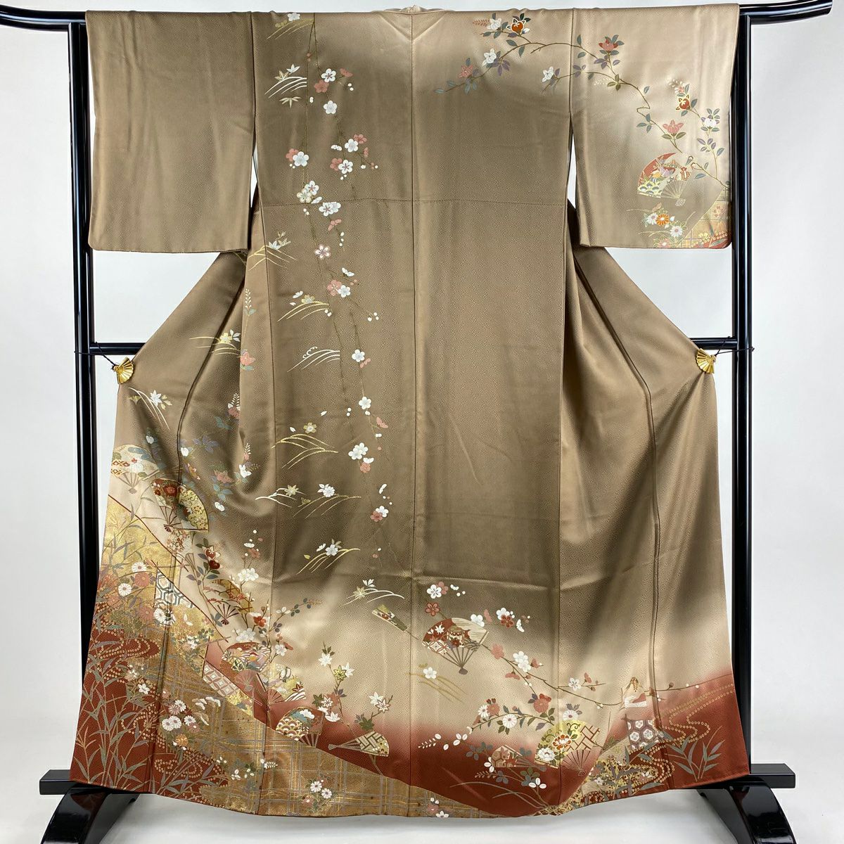 訪問着 身丈155.5cm 裄丈64.5cm M 袷 千總 落款あり 檜扇 草花