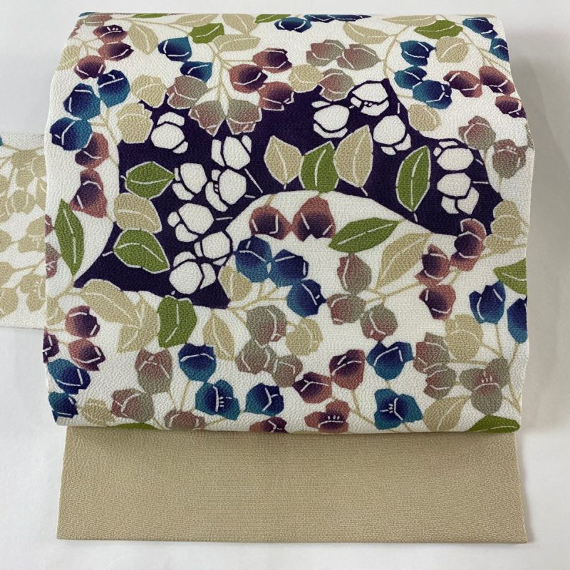 名古屋帯 美品 名品 落款 吉三郎 椿 縮緬 朱色 正絹 【中古
