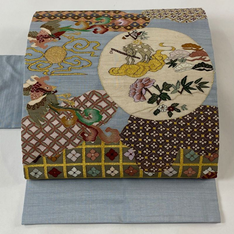 正絹 名古屋帯 作家物 薄クリーム地 手描き染 花 籠 逸品 未使用品 正絹 名古屋帯 作家物 薄いクリーム地 手描き染 花 籠 逸品 未