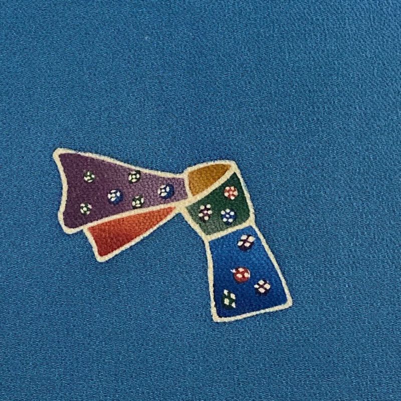 反物 秀品 小紋 結び文 小花 縮緬 青緑 正絹｜中古・古着