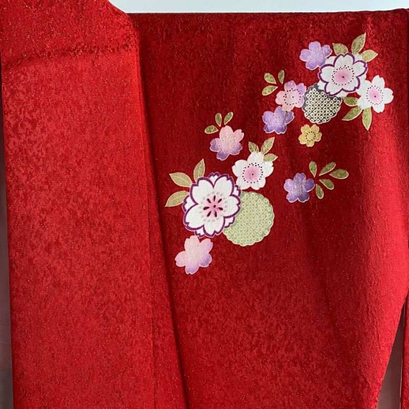 4k2583 長襦袢　正絹　単衣　振袖用　桜　赤　花柄　和装　着物 楽天市場】振袖3点セット 新品同様 正絹 高級振袖 京友禅 赤 黒