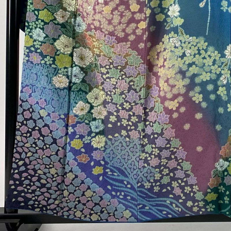 振袖 身丈157cm 裄丈66.5cm M 袷 辻が花柄 金彩 ぼかし 青緑 振袖 身丈157cm 裄丈66.5cm M 袷 辻が花柄 金彩 ぼかし 青緑