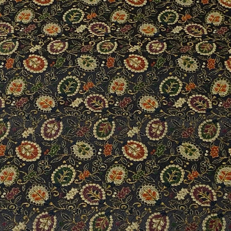 袋帯 美品 秀品 花唐草 実 金糸 墨色 全通 正絹｜中古・古着