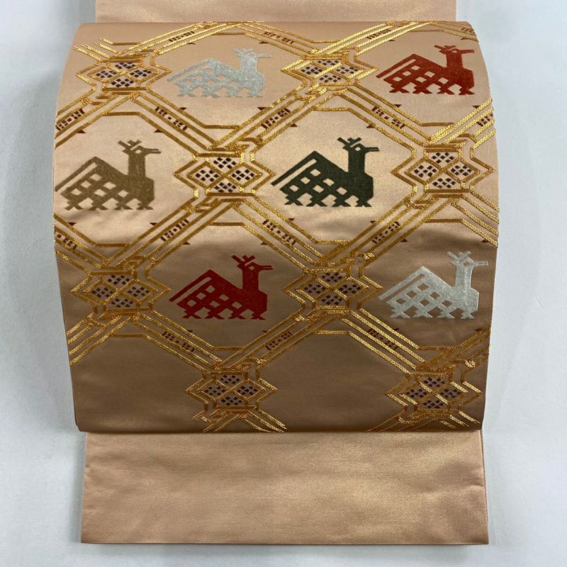 410my1●デザイナー丸山正 力布 袋帯 洒落袋 お太鼓柄 刺繍 切嵌●未使用 410my1○デザイナー丸山正 力布 袋帯 洒落袋 お太鼓柄 刺繍 切嵌