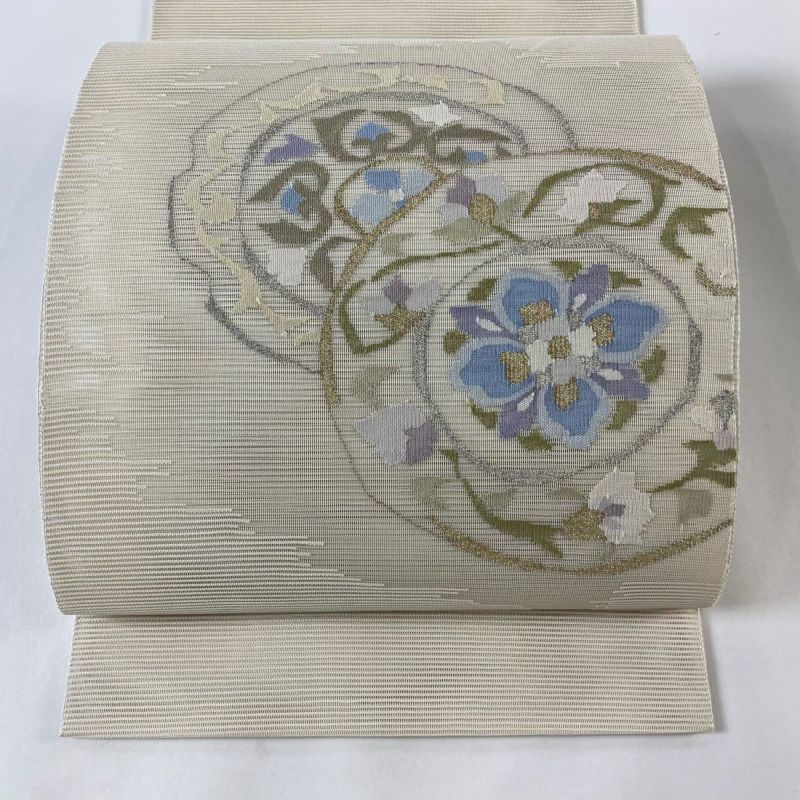 名古屋帯 秀品 夏帯 絽 トンネル仕立て 八寸名古屋帯 鏡裏文 花