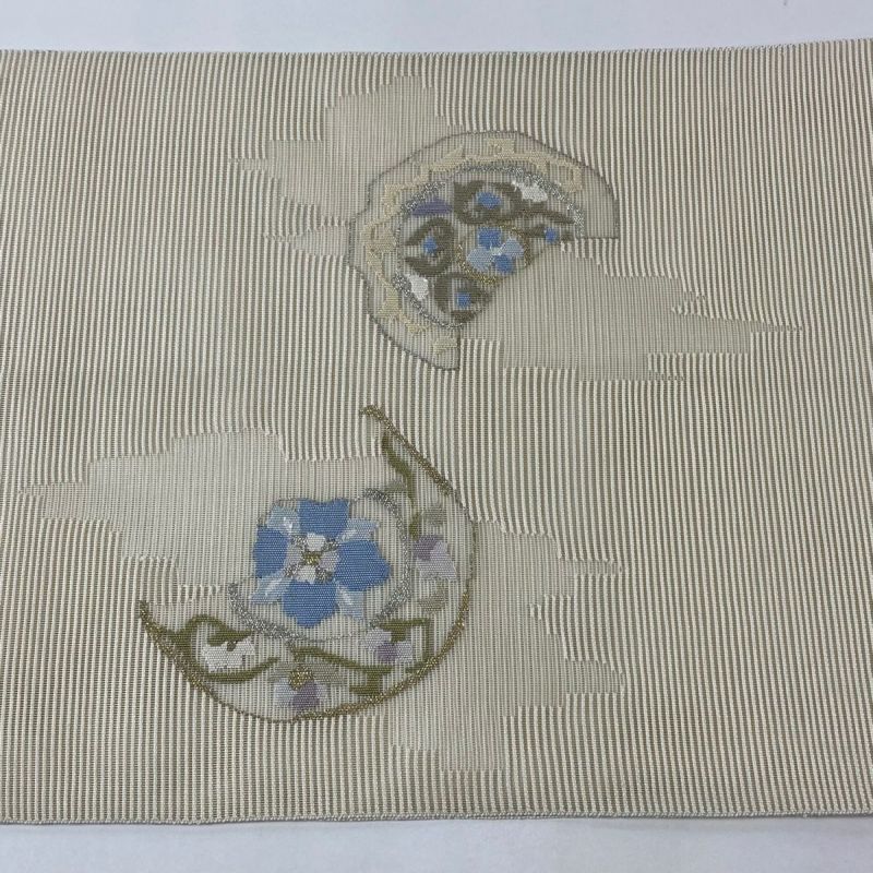 ▲【最終値下げ】505mn71▲夏帯 絽綴れ 花 金糸抽象柄 八寸名古屋帯▲美品 名古屋帯 秀品 夏帯 絽 トンネル仕立て 八寸名古屋帯 鏡裏文 花