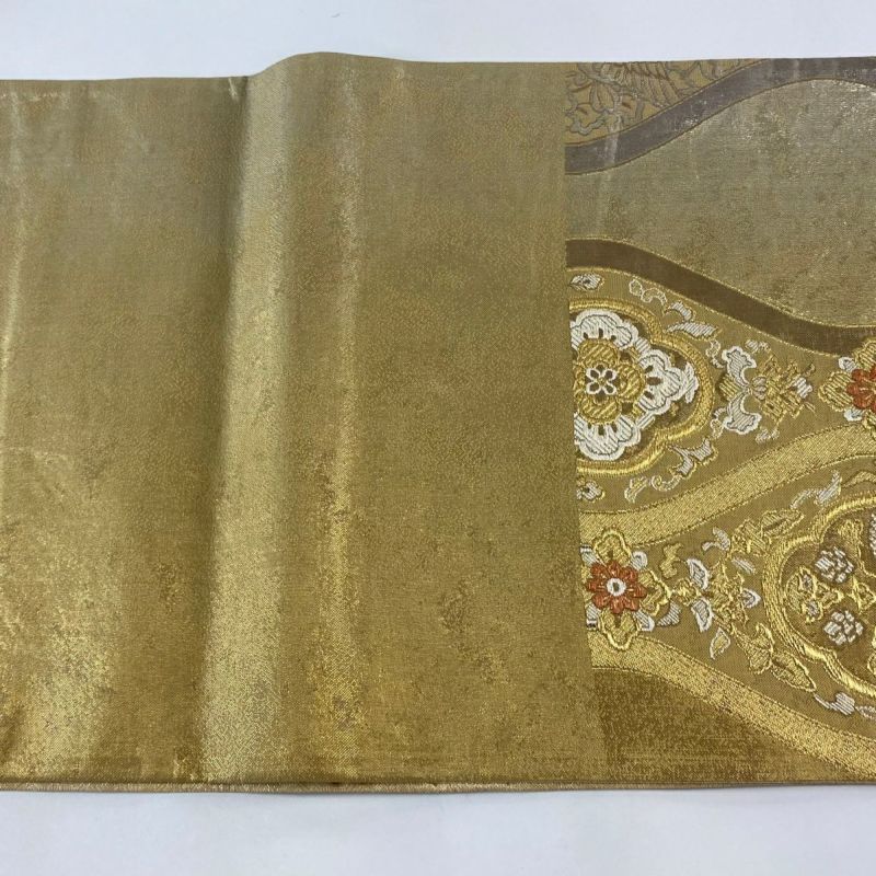 袋帯 美品 秀品 立涌 花鳥 金糸 箔 金色 六通 正絹｜中古・古着