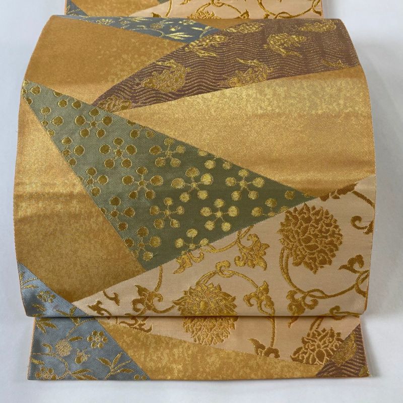 帯　袋帯 リサイクル着物】袋帯 正絹 花模様 留袖用 扇面 紅葉 帯丈428cm