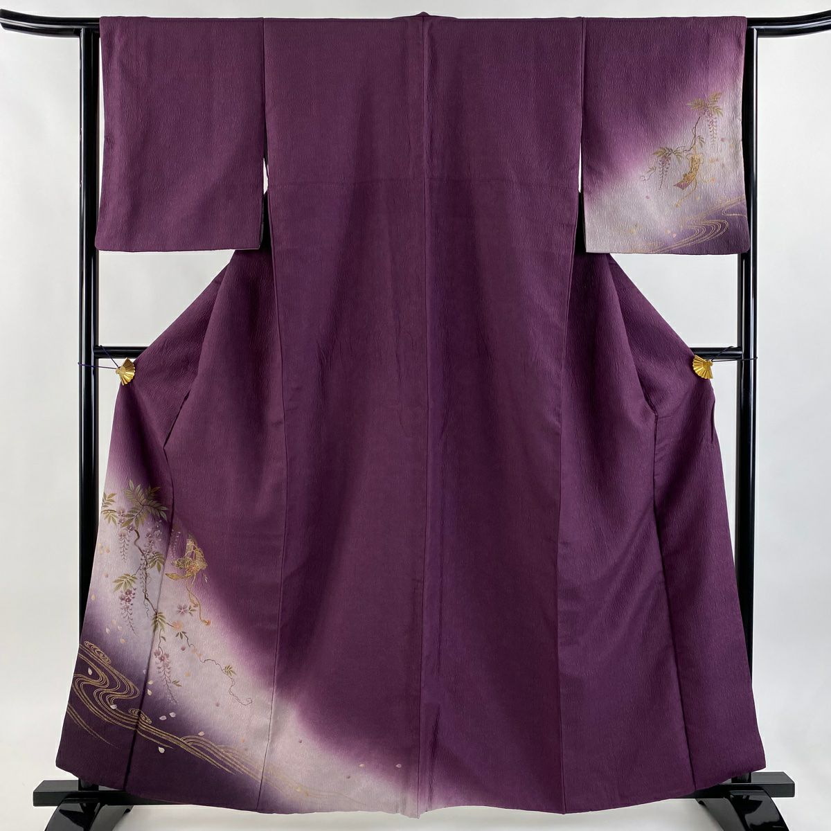 付下げ 身丈164cm 裄丈65.5cm M 袷 霞 シルエット ぼかし 紫 正絹 秀品