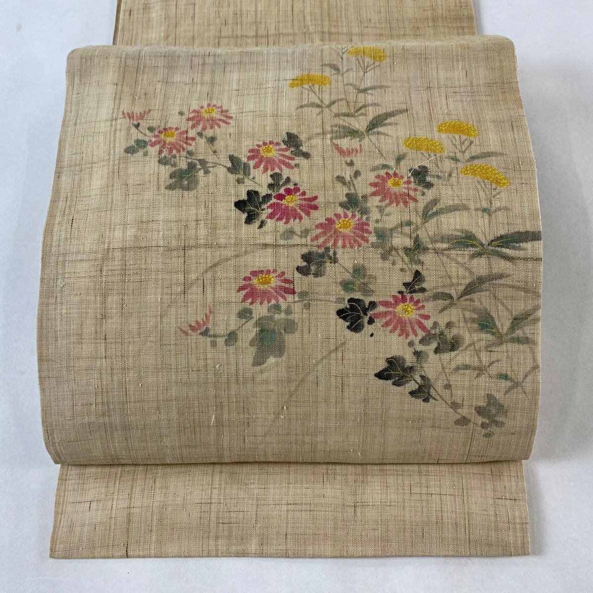 名古屋帯 美品 秀品 夏紬地 夏帯 カワセミ 楓 ベージュ 正絹 名古屋帯 美品 秀品 夏紬地 夏帯 カワセミ 楓 ベージュ 正絹
