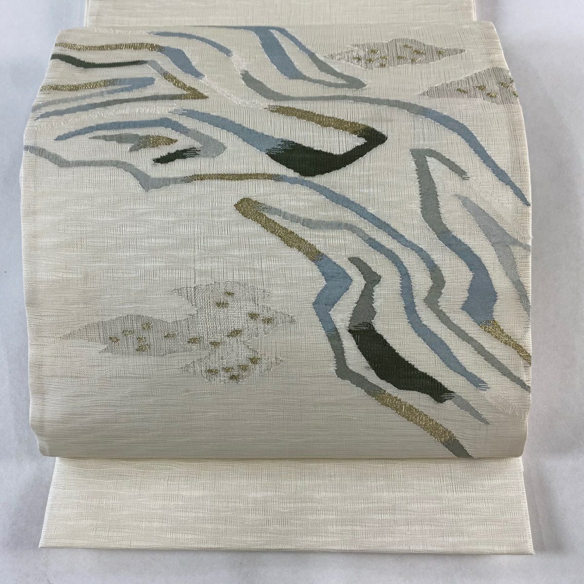 袋帯 秀品 夏帯 絽 花 銀糸 クリーム お太鼓柄 正絹｜中古・古着