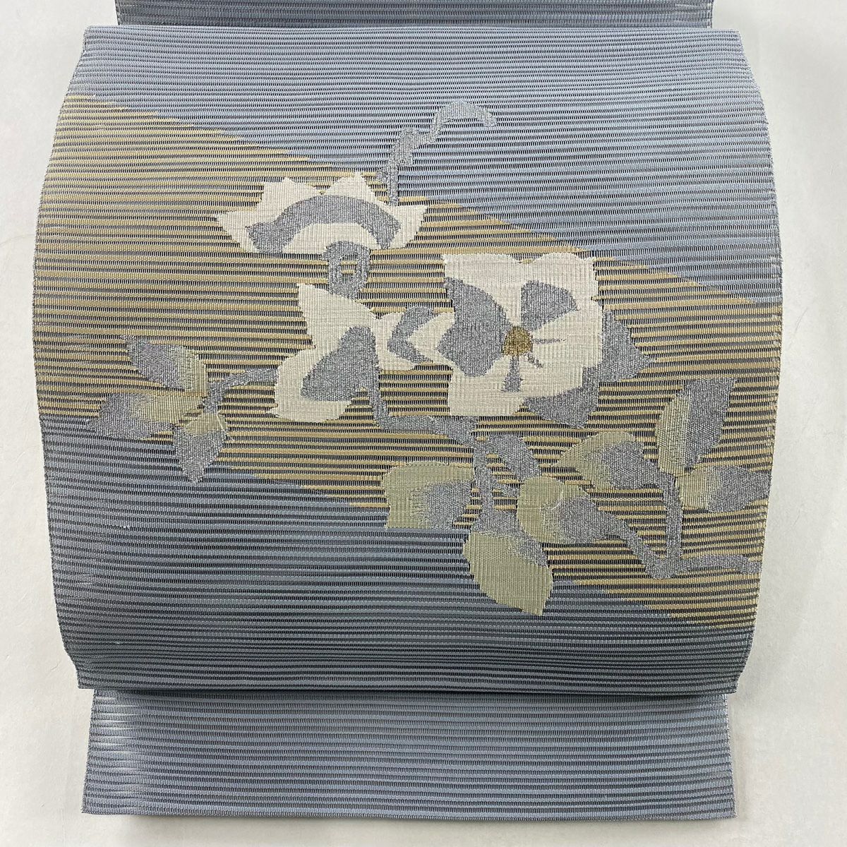 名古屋帯 秀品 夏帯 絽 八寸名古屋帯 草花 箔 金糸 ベージュ