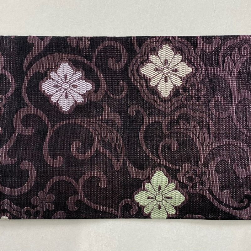 名古屋帯 美品 秀品 夏帯 花唐草 刺繍 箔 紫 正絹|中古・古着 名古屋帯 美品 秀品 夏帯 花唐草 刺繍 箔 紫 正絹|中古・古着