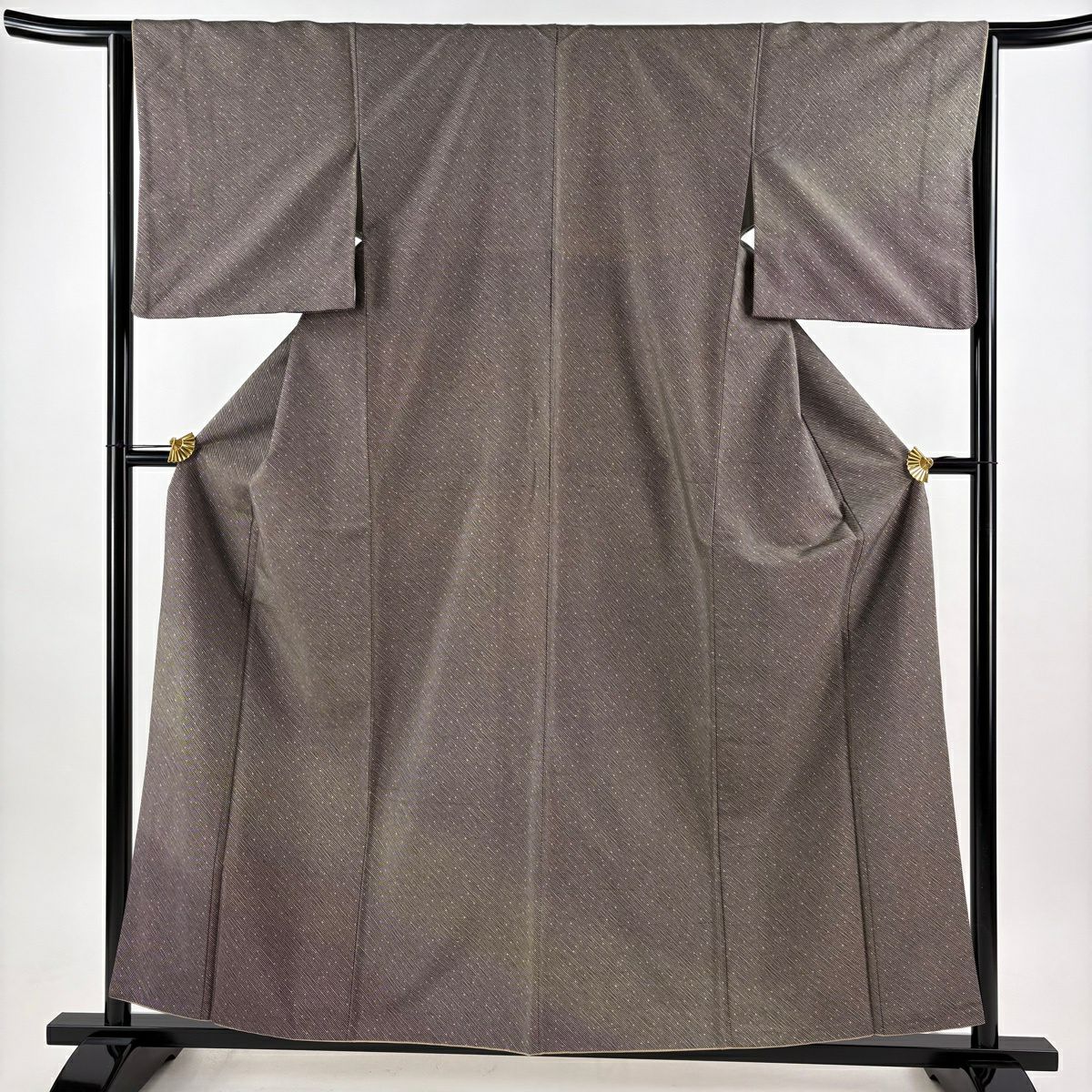 美品】 付下げ 身丈160cm 裄丈64cm M 袷 紬地 斜縞 幾何学模様 灰茶