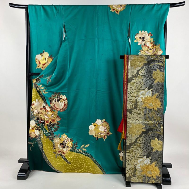 振袖 袋帯 4点セット 桜 蝶 金銀彩 身丈163cm 裄丈66cm M 正絹 振袖 身丈168cm 裄丈67.5cm L 袷 袋帯フルセット やまと 蝶 花