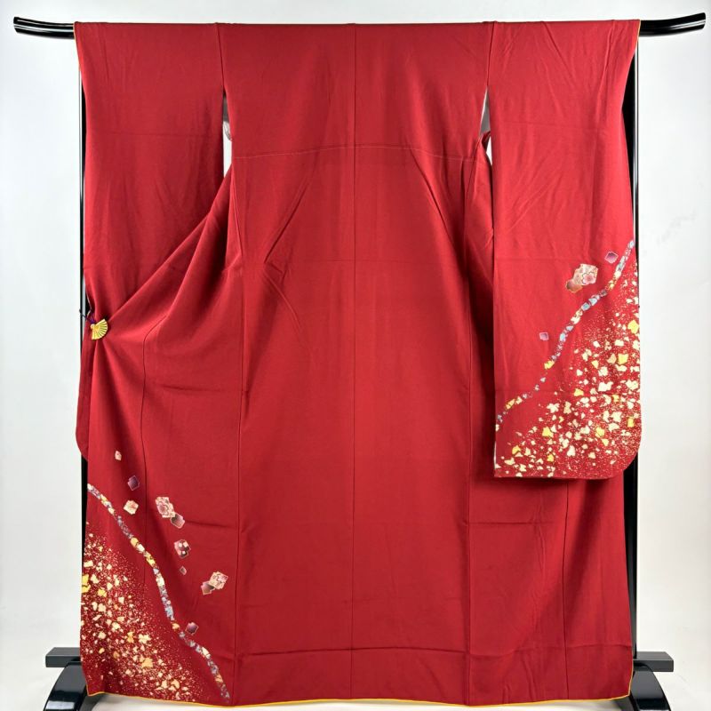 振袖 身丈167.5cm 裄丈67cm M 袷 破れ色紙 桜 金彩 赤 正絹 秀品