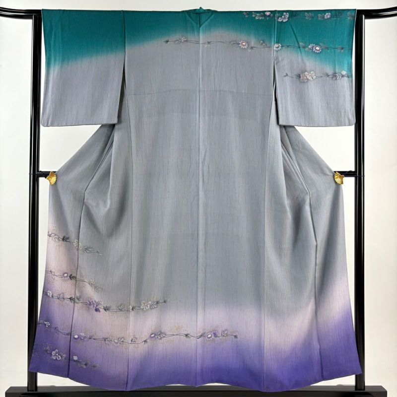 付下げ 身丈155cm 裄丈62.5cm S 袷 草花 金彩 ぼかし 灰紫 正絹