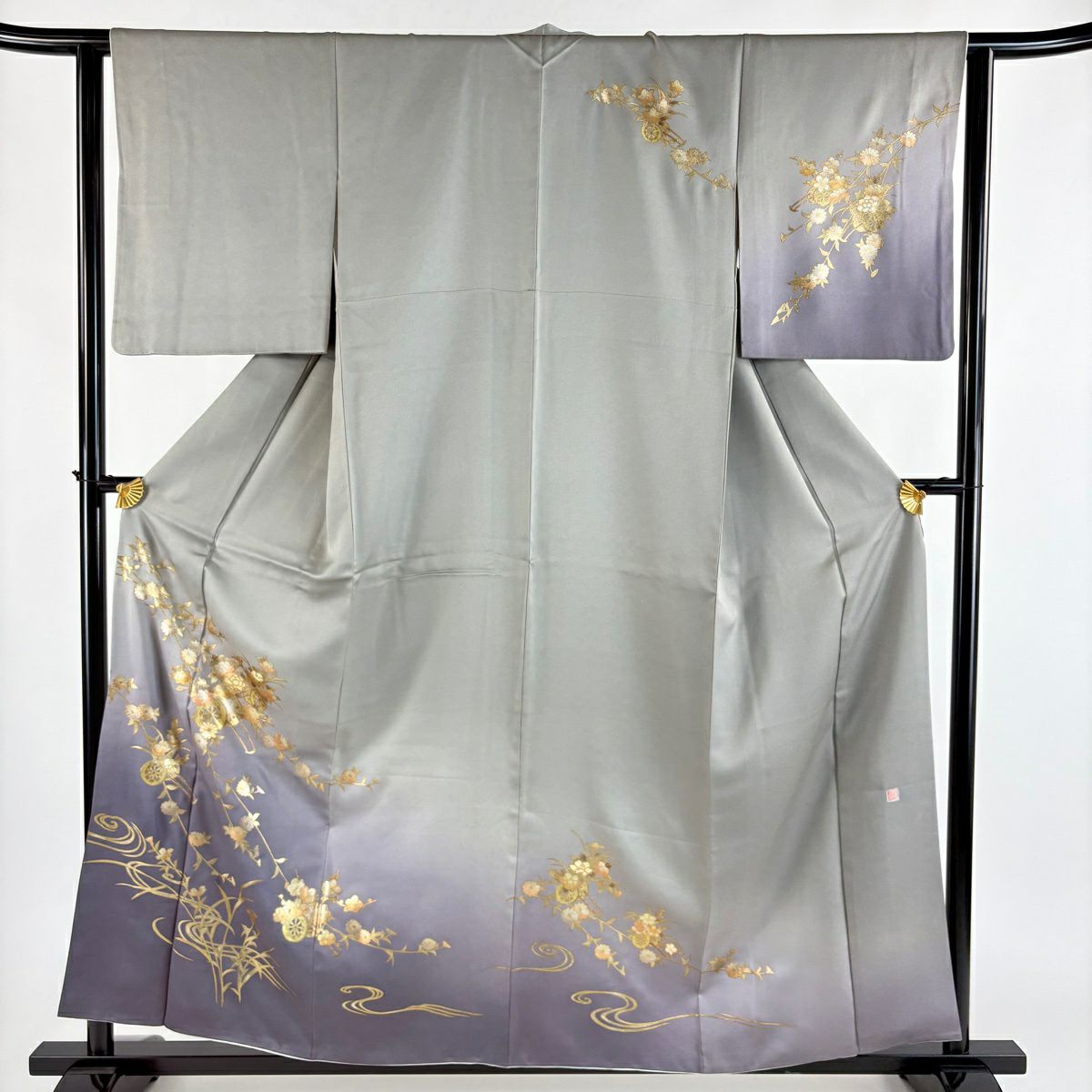 超美品　正絹　袷　螺鈿　金彩　訪問着　着物　着丈168裄70 トールサイズ　水色 訪問着 身丈166.5cm 裄丈64cm M 袷 扇面 草花 螺鈿 金糸 水色 正絹 秀