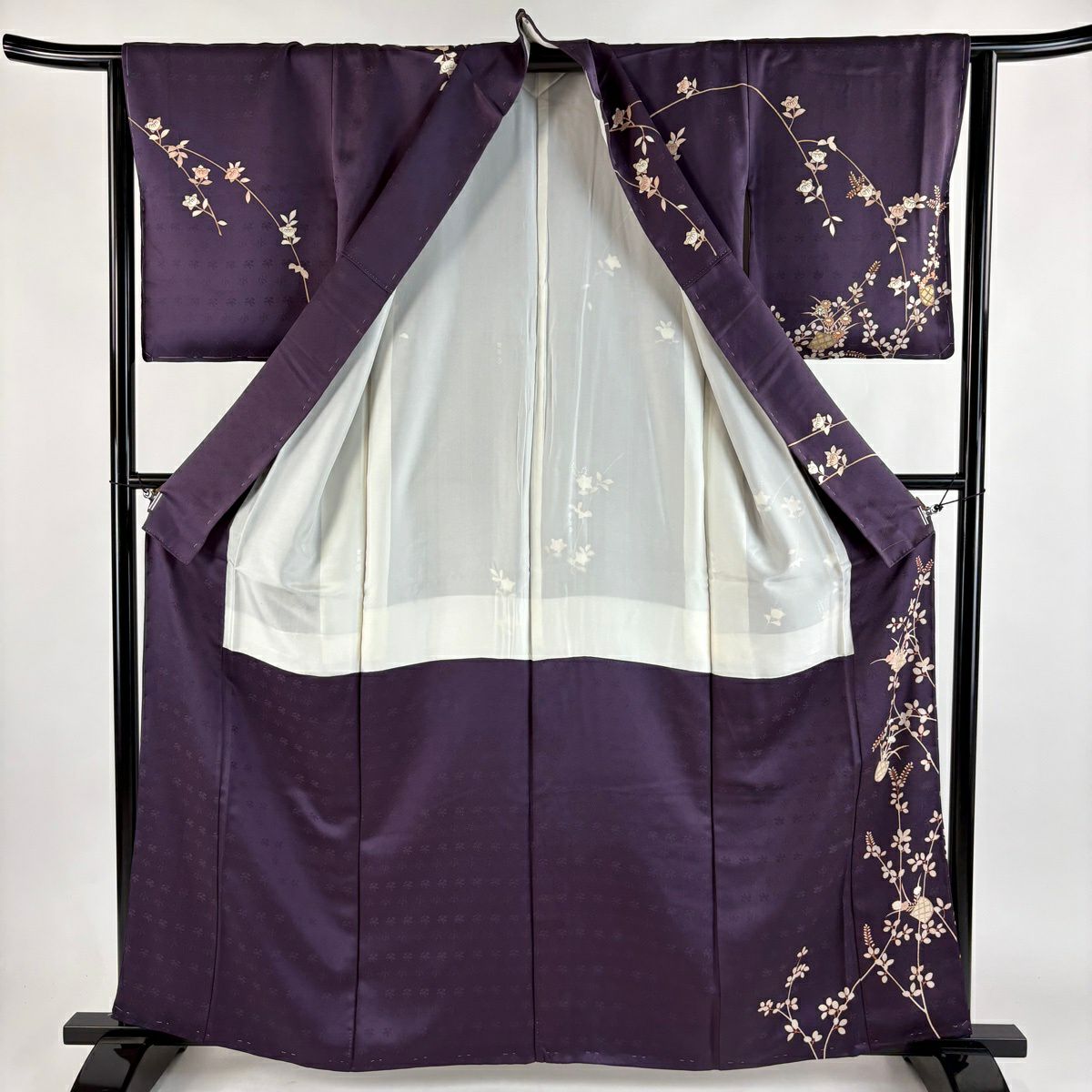 未使用ヴィンテージ貝桶刺繍 しつけ付 紗綾型地紋 絞り 155 64 付下 紫 319955395f9cb3ffaee911ac52980a