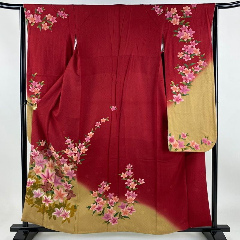 D68  振袖　桜　鶴　金彩　正絹　着物　袷　極美品 楽天市場】【成人式 振袖 レンタル】RS1359 正絹 黒 豪華金彩