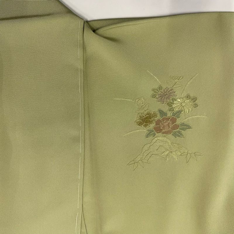 正絹 長襦袢 反物 緑 老竹色 梅 124 付下げ 身丈168cm 裄丈68.5cm L 袷 蔦 シルエット 金彩 ぼかし
