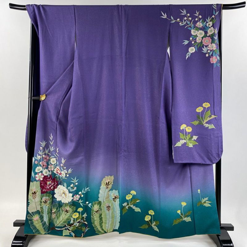 振袖 身丈162cm 裄丈68cm L 袷 二代目清次郎 落款あり 枝花 若松