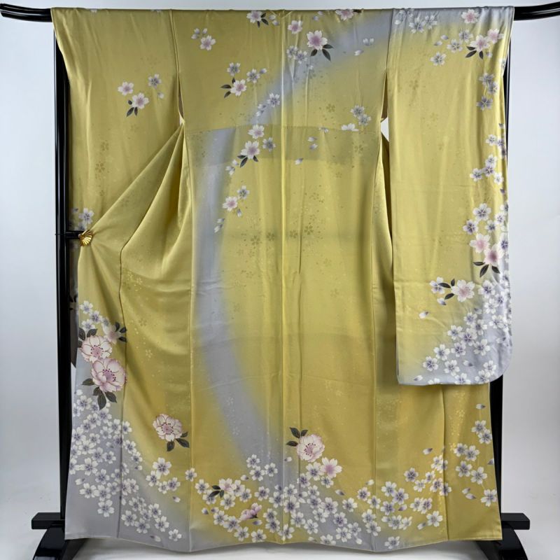 振袖 身丈166cm 裄丈67cm M 袷 桜 金糸 金彩 黄色 正絹 名品