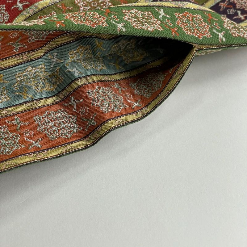 開き名古屋帯 美品 名品 龍村美術織物 比翼仕立て 縞 華文 金