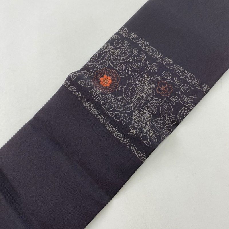 名古屋帯 優品 草花 刺繍 金糸 濃紫 正絹|中古・古着 名古屋帯 優品 草花 刺繍 金糸 濃紫 正絹|中古・古着