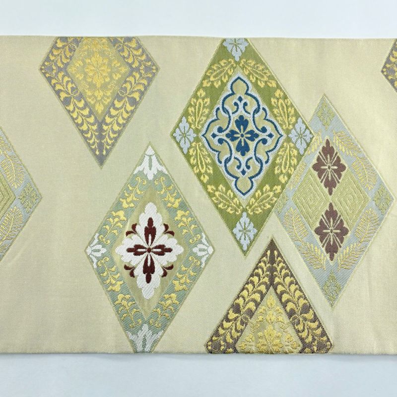 袋帯 美品 逸品 川島織物 落款あり 菱 花菱 金糸 箔 金色 六通