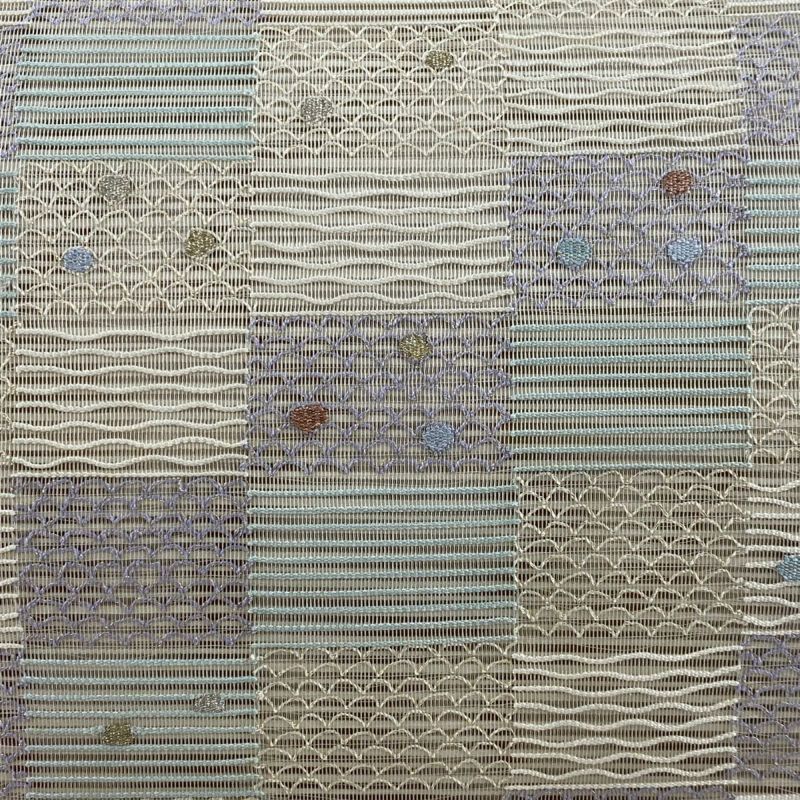名古屋帯 秀品 夏帯 絽 八寸名古屋帯 松葉仕立て 変わり市松 金