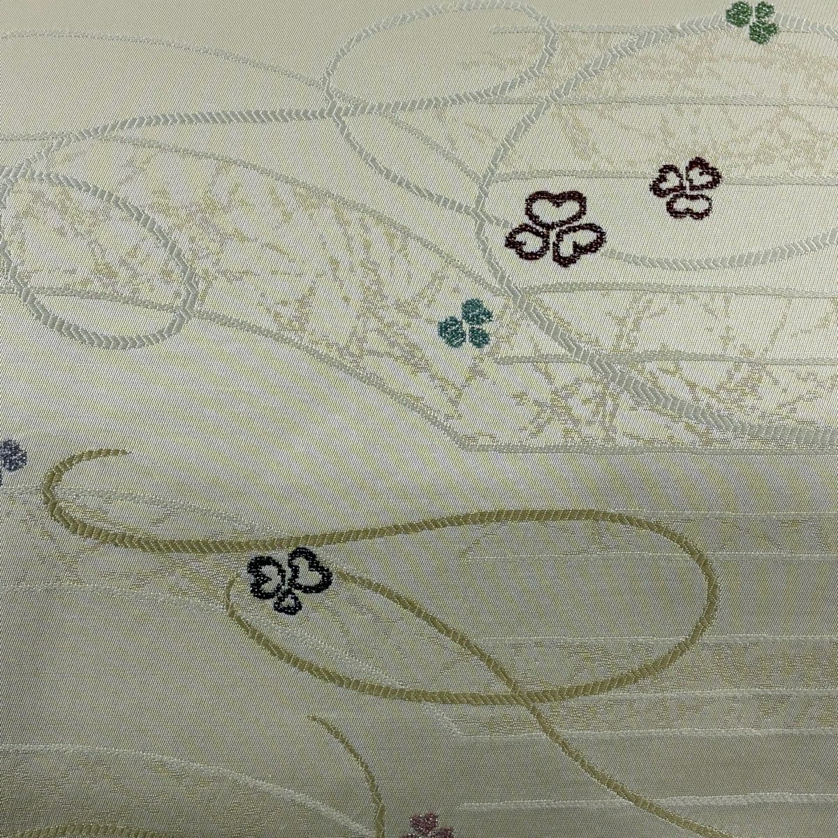 名古屋帯 花柄 幾何学模様 ベージュ系 名古屋帯 秀品 花 幾何学模様 箔 ベージュ 正絹｜中古・古着